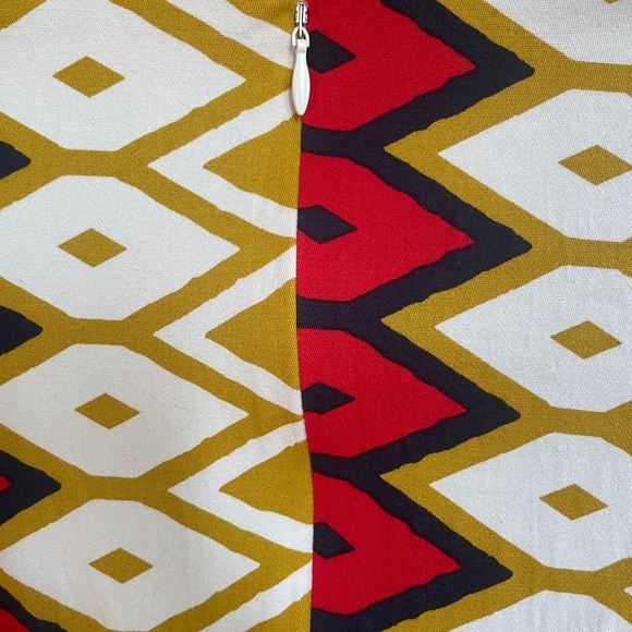 Gold, Navy, White & Red Retro-Style Diamond Pattern Dress (Size Medium) - Picture 6 of 7